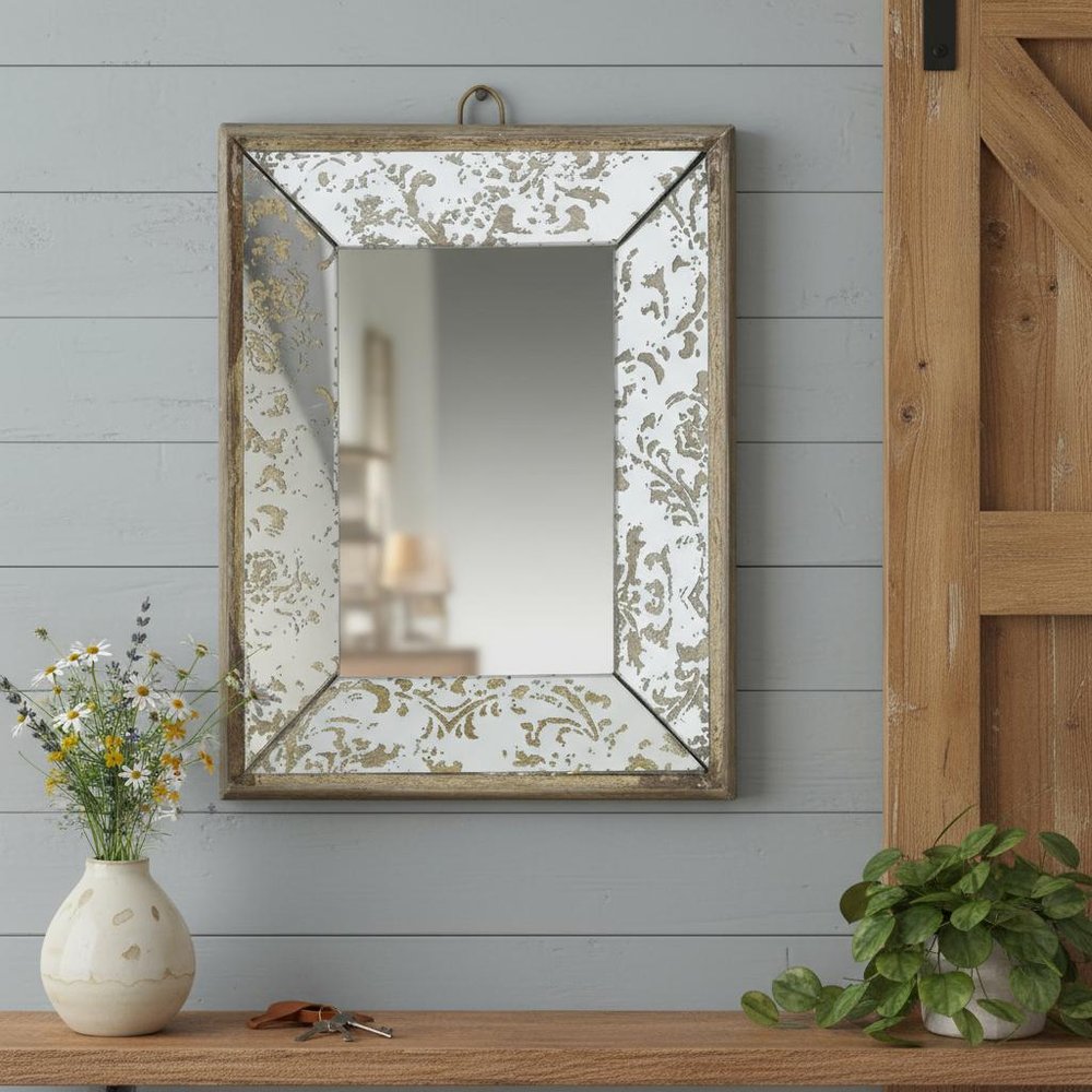 Silver Metal Framed Antiqued Glass Accent Mirror - 12-inch