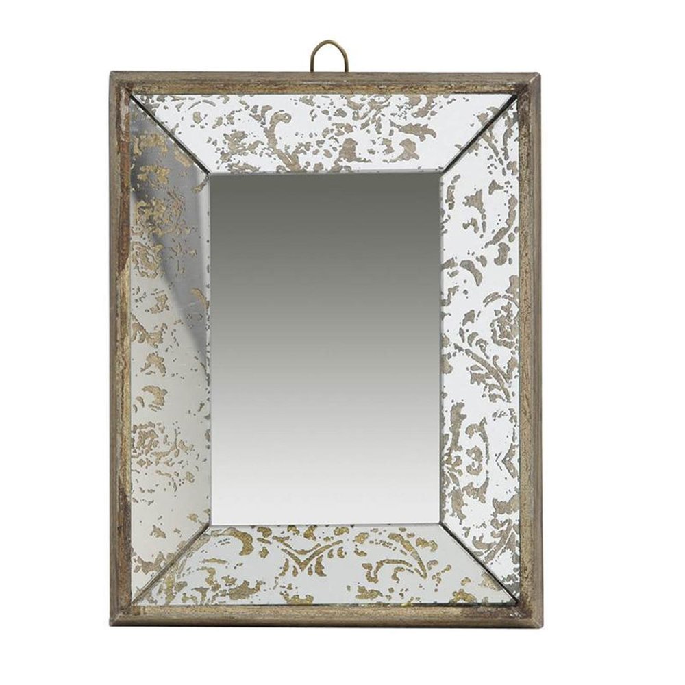 Silver Metal Framed Antiqued Glass Accent Mirror - 12-inch