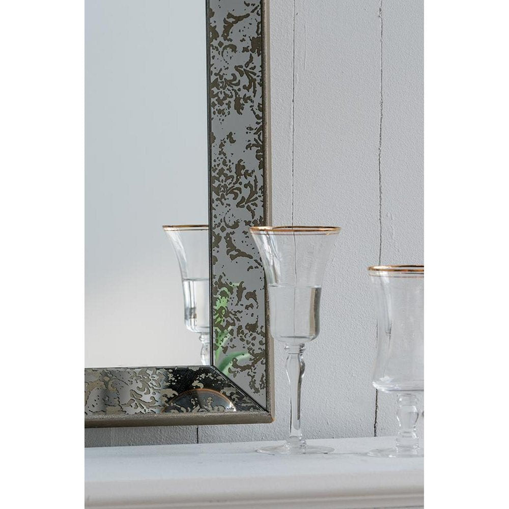 Silver Metal Framed Antiqued Glass Accent Mirror - 12-inch