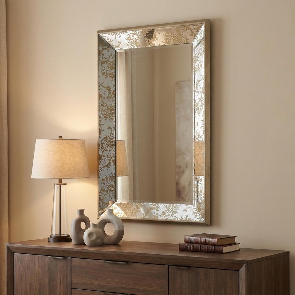 Silver Glass Framed Accent Mirror - 24-inch