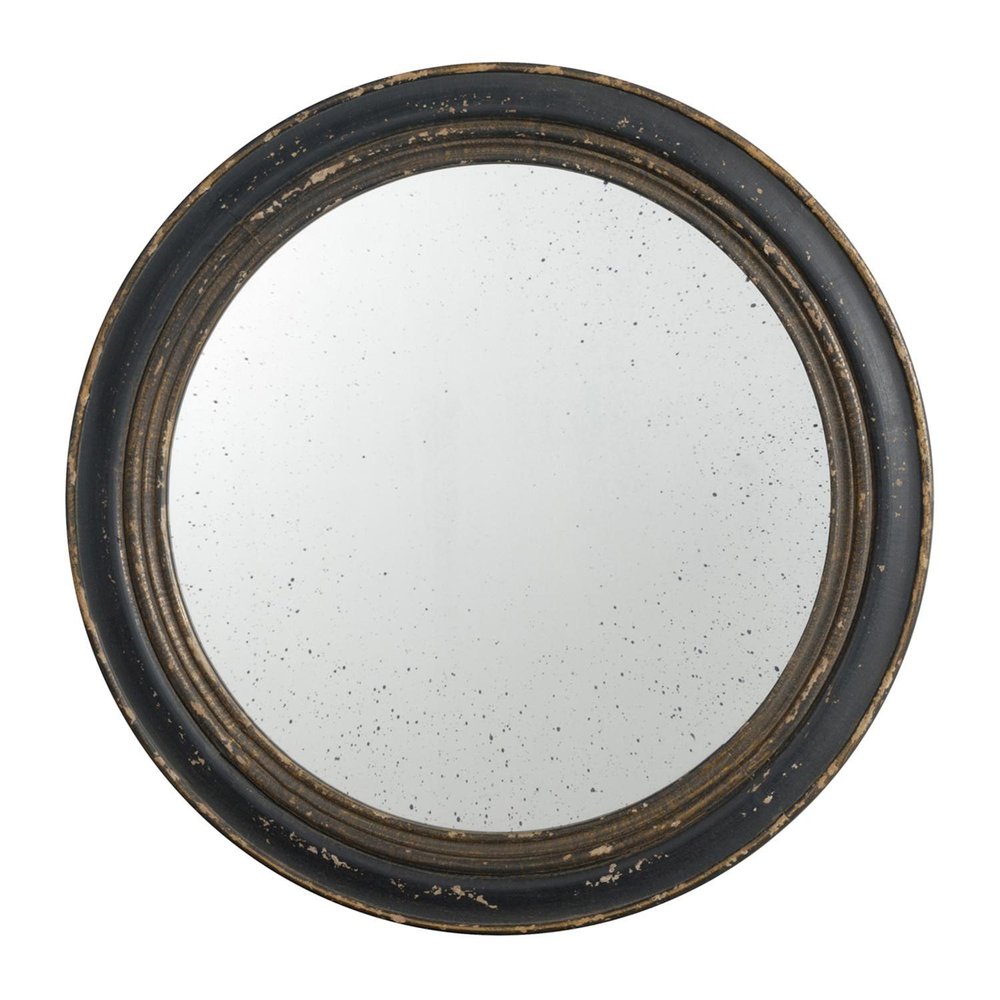Dark Brown Distressed Wood Round Framed Accent Mirror - 24-inch
