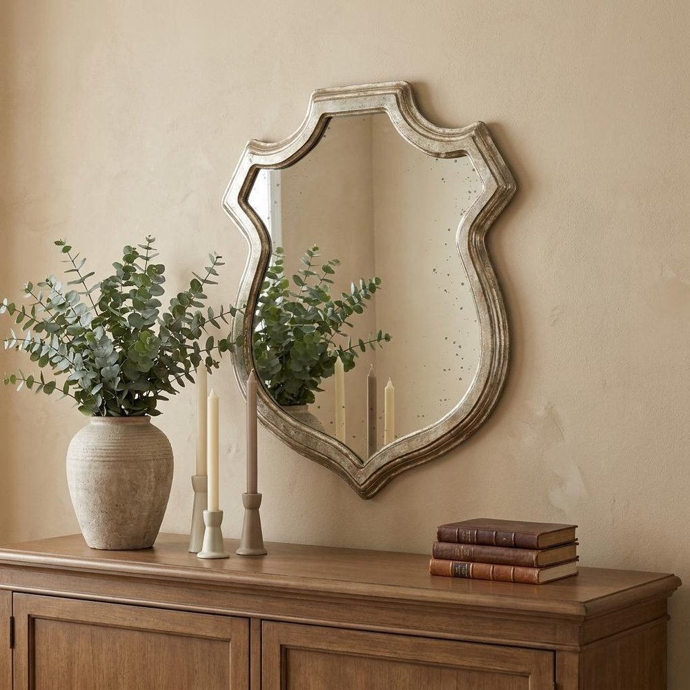 Silver Solid Wood Abstract Framed Accent Mirror - 24-inch