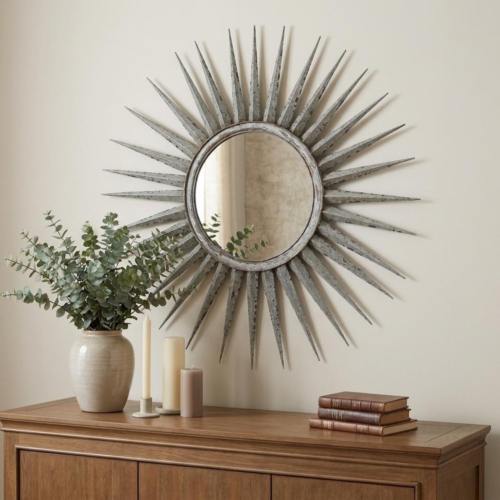 Silver Metal Sunburst Framed Accent Mirror - 30-inch
