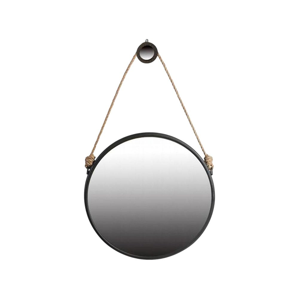 Black Fame Round Wall Hanging Accent Mirror with Rope - 30-inch