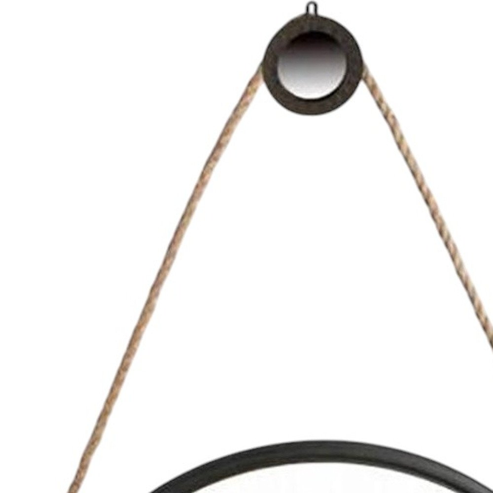 Black Fame Round Wall Hanging Accent Mirror with Rope - 30-inch