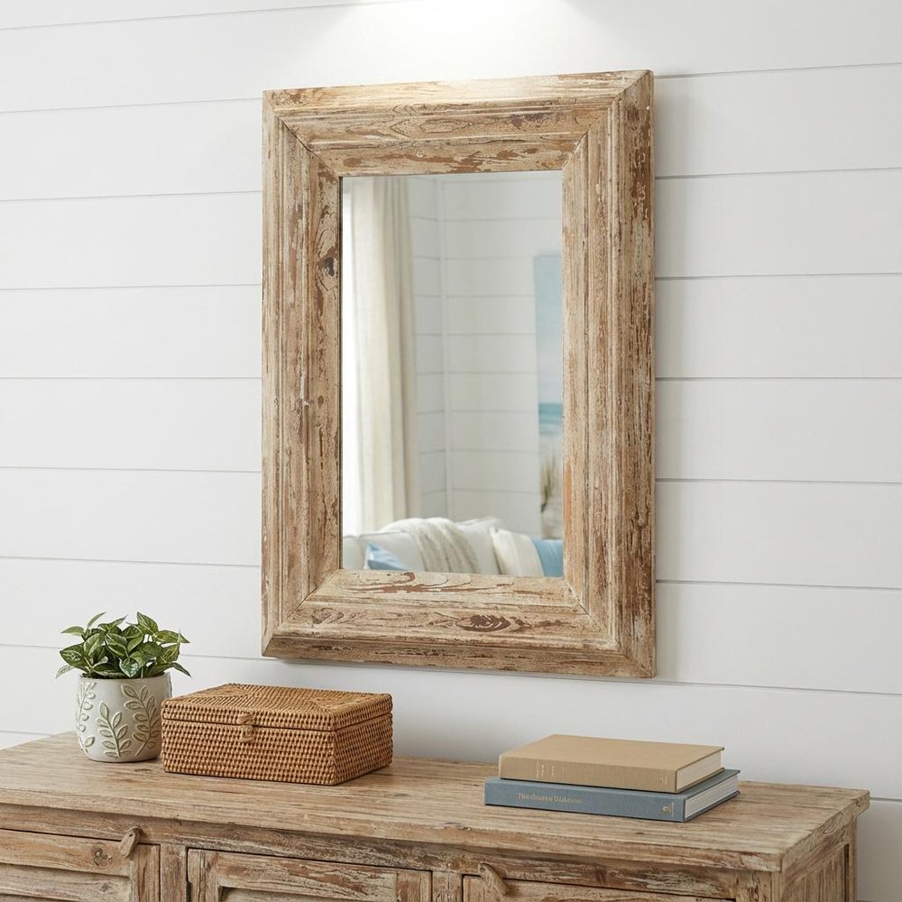 Natural Distressed Wood Framed Accent Mirror - 39-inch