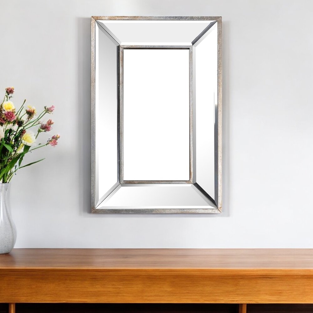 Silver Beveled Glass Framed Accent Mirror - 18-inch