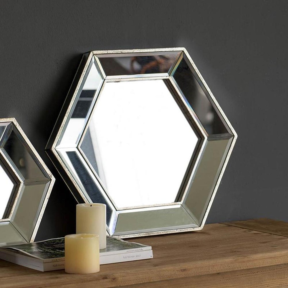 Silver Hexagon Glass Framed Accent Mirror - 18-inch