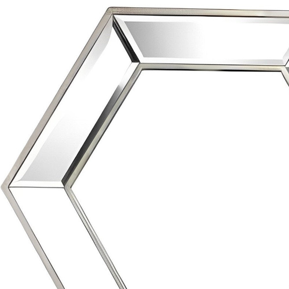 Silver Hexagon Glass Framed Accent Mirror - 18-inch
