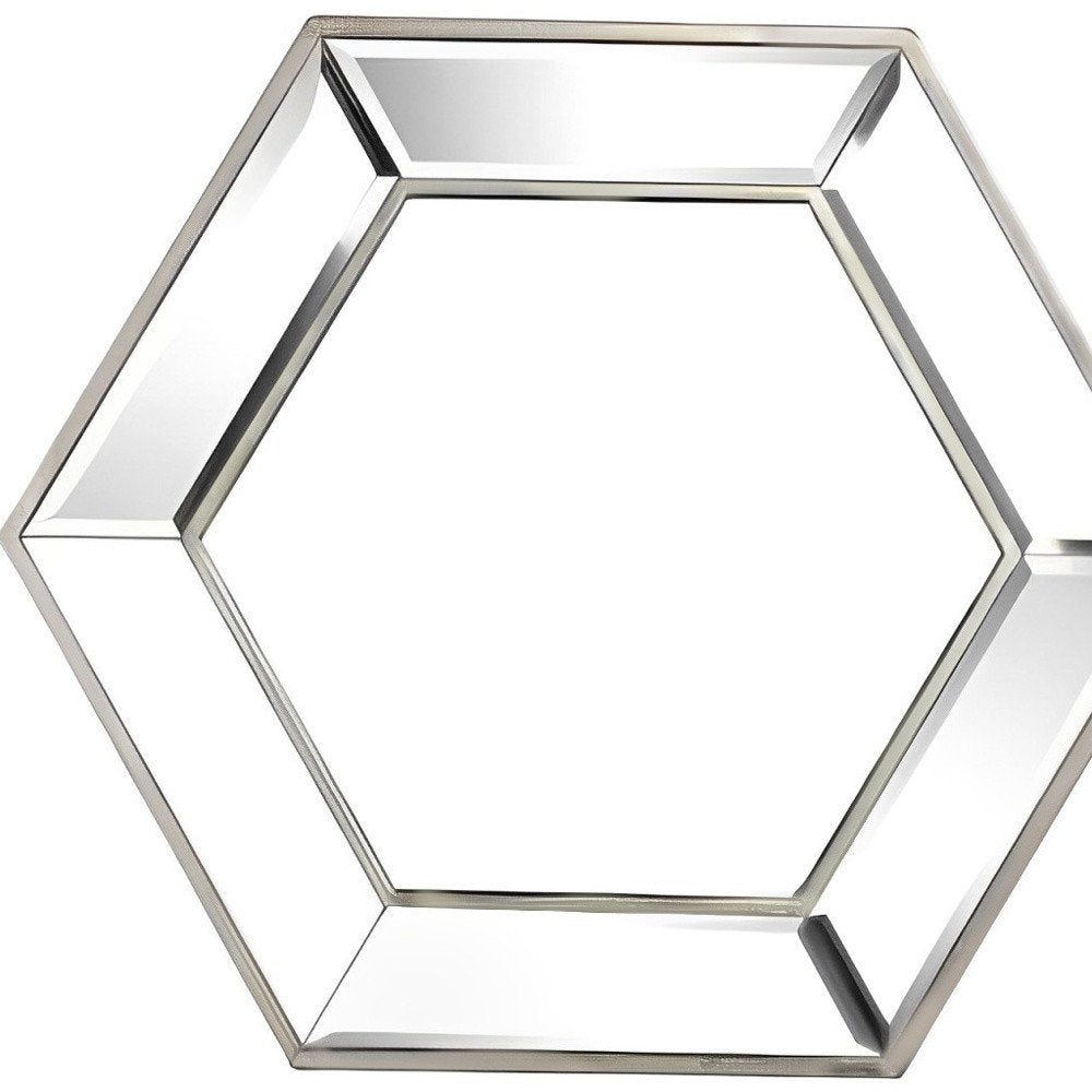 Silver Hexagon Glass Framed Accent Mirror - 18-inch