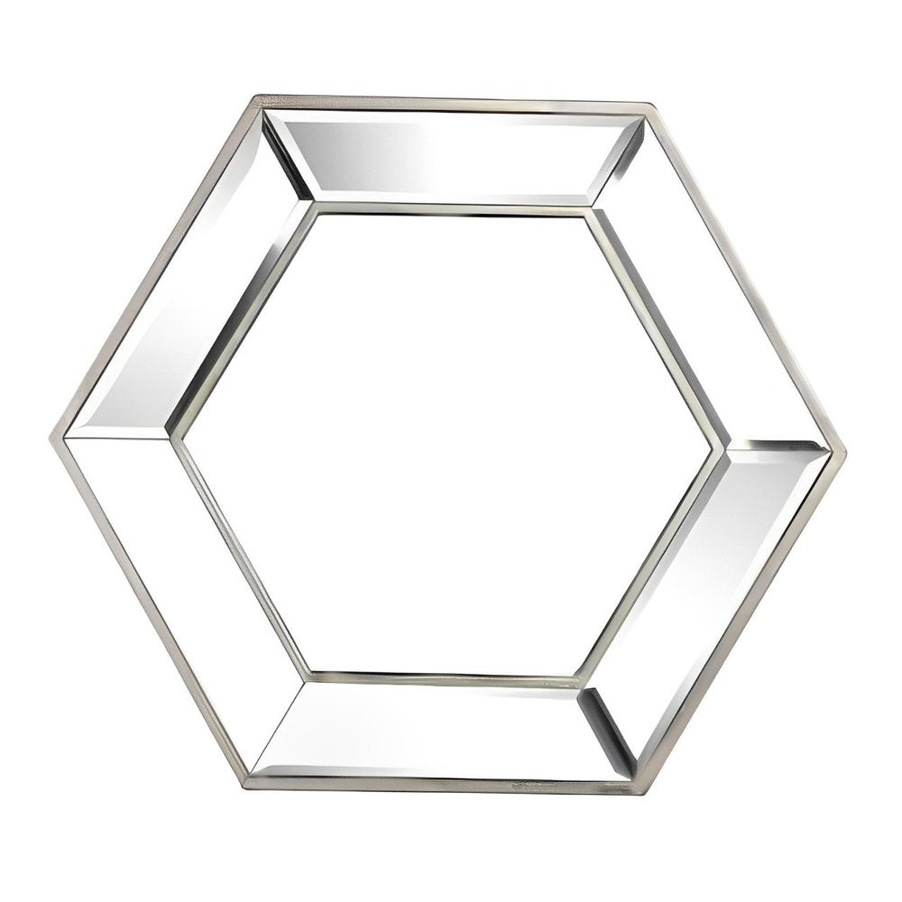 Silver Hexagon Glass Framed Accent Mirror - 18-inch