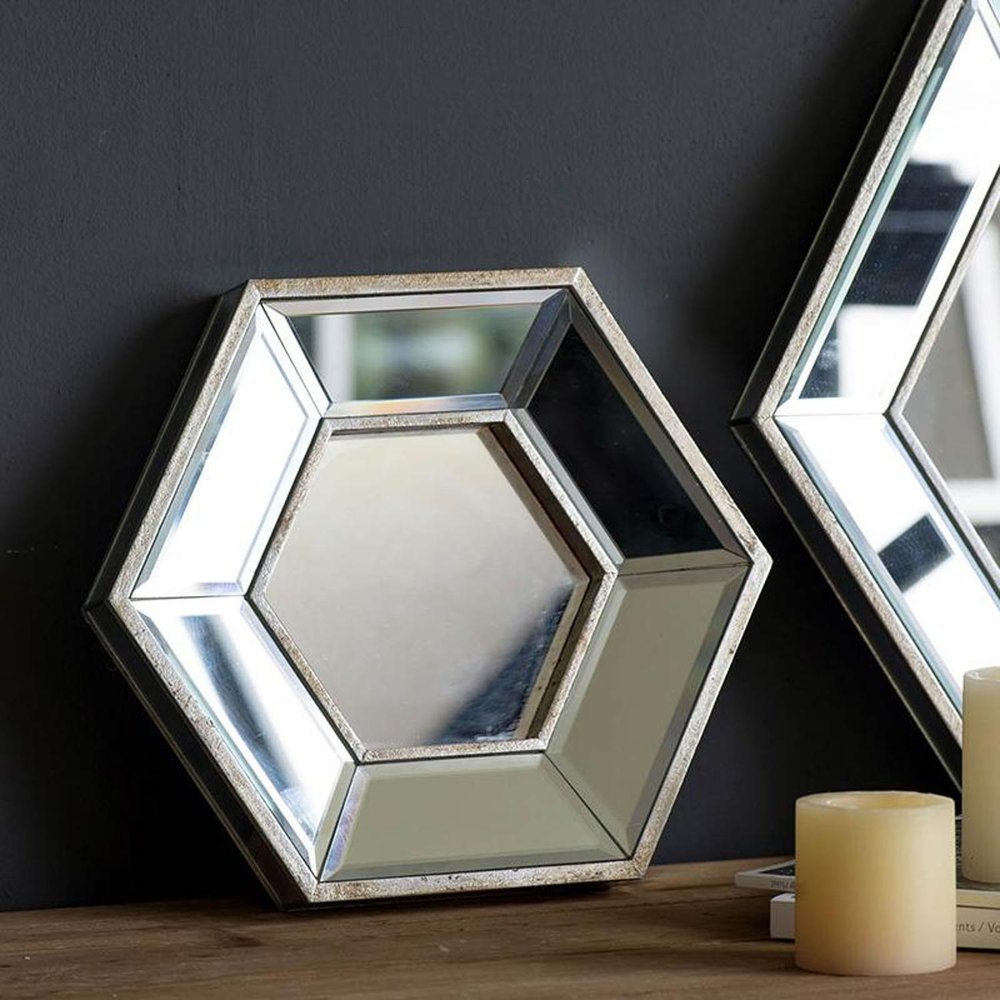 Silver Wood Hexagon Framed Accent Mirror - 12-inch