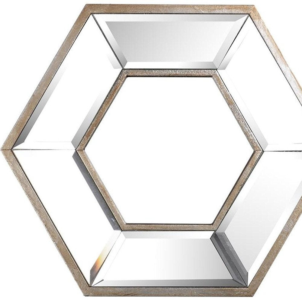 Silver Wood Hexagon Framed Accent Mirror - 12-inch