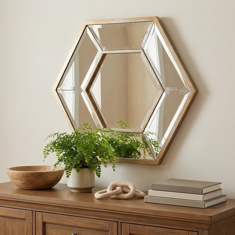 Silver Wood Hexagon Framed Accent Mirror - 12-inch