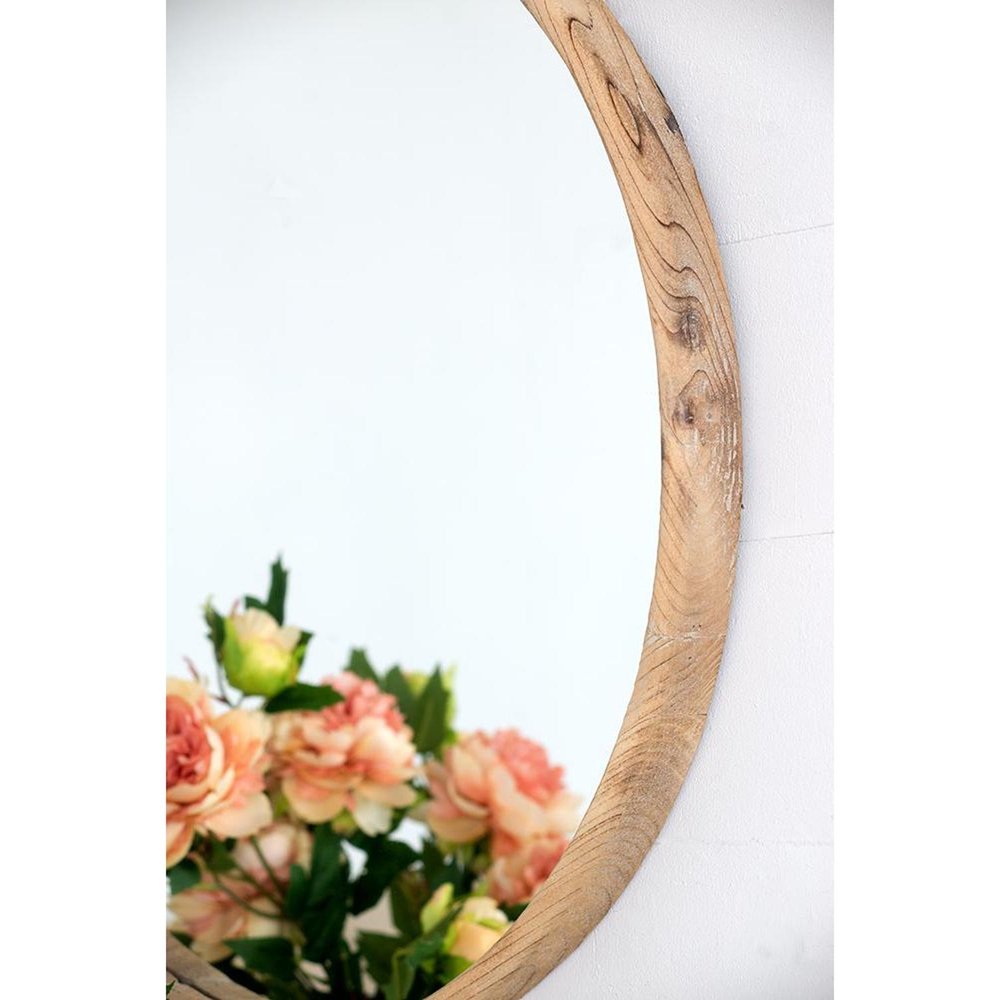 Brown Solid Wood Round Framed Accent Mirror - 28-inch