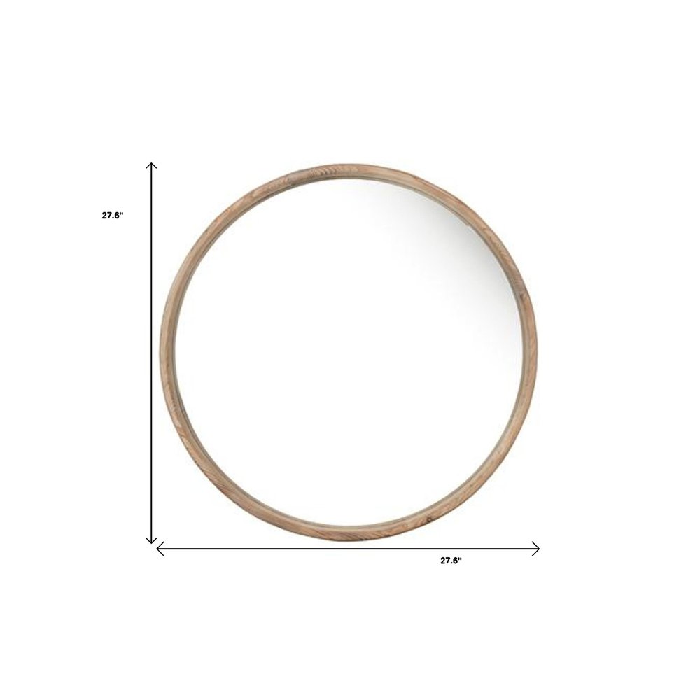 Brown Solid Wood Round Framed Accent Mirror - 28-inch