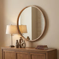 Brown Solid Wood Round Framed Accent Mirror - 28-inch