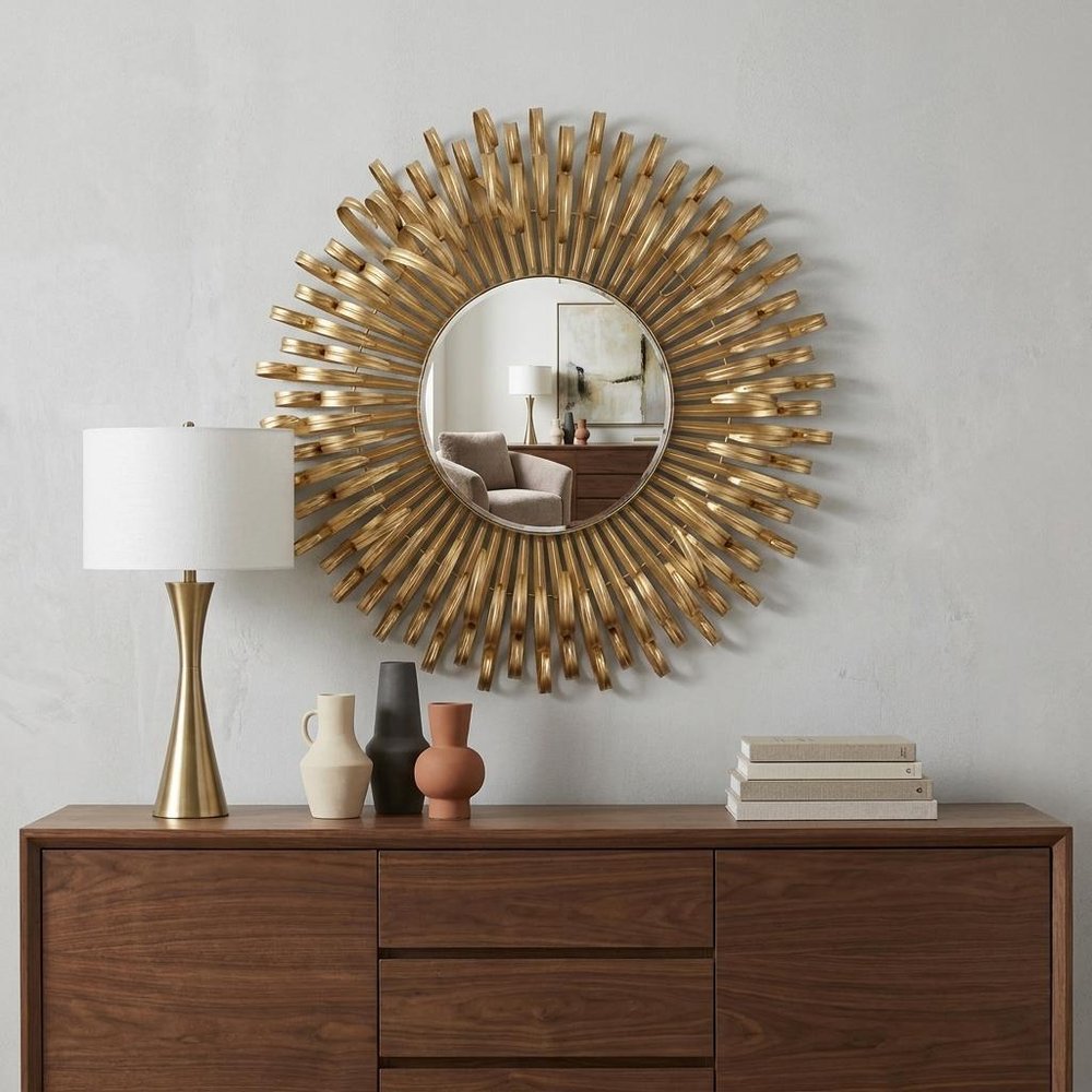 Gold Sunburst Iron Framed Accent Mirror - 27-inch