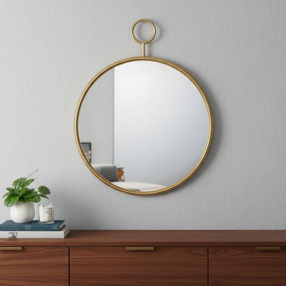 Gold Round Iron Framed Accent Mirror - 32-inch