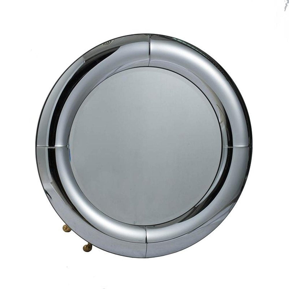 Silver Round Curved Frame Accent Mirror - 32-inch