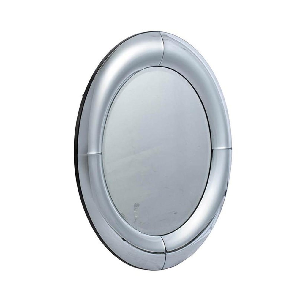 Silver Round Curved Frame Accent Mirror - 32-inch