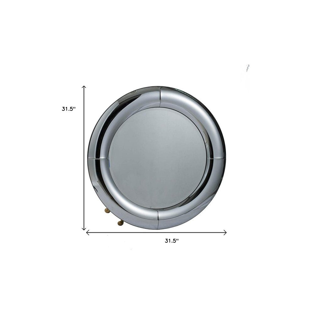 Silver Round Curved Frame Accent Mirror - 32-inch