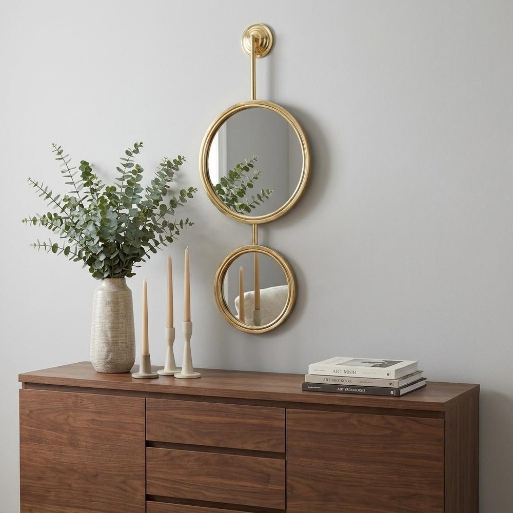 Gold Round Iron Framed Accent Mirror - 29-inch