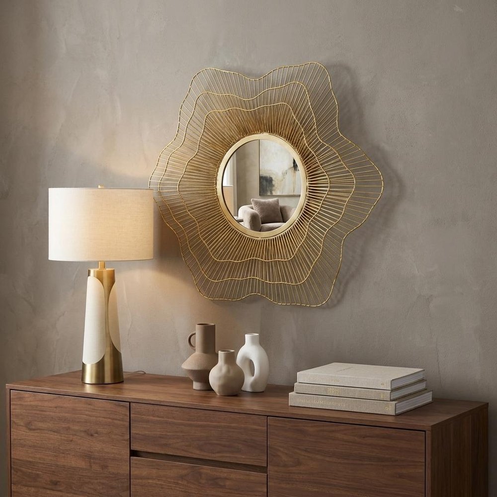 Gold Floral Sunburst Iron Framed Accent Mirror - 27-inch
