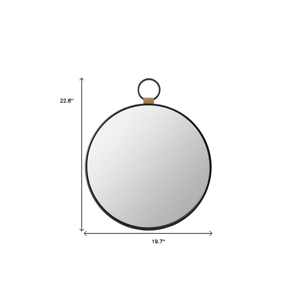 Black Round Metal Framed Accent Mirror - 23-inch