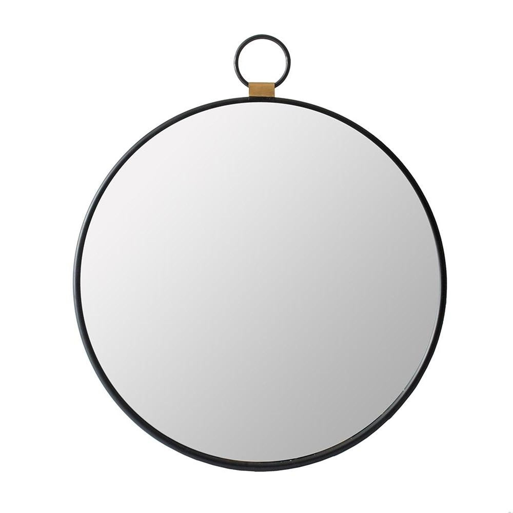 Black Round Iron Framed Accent Mirror - 28-inch
