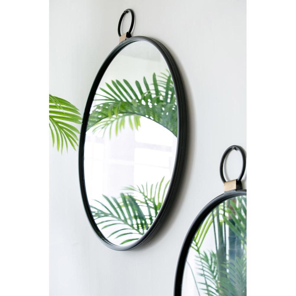 Black Round Iron Framed Accent Mirror - 28-inch