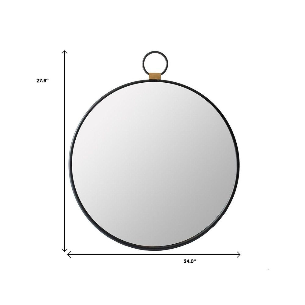 Black Round Iron Framed Accent Mirror - 28-inch
