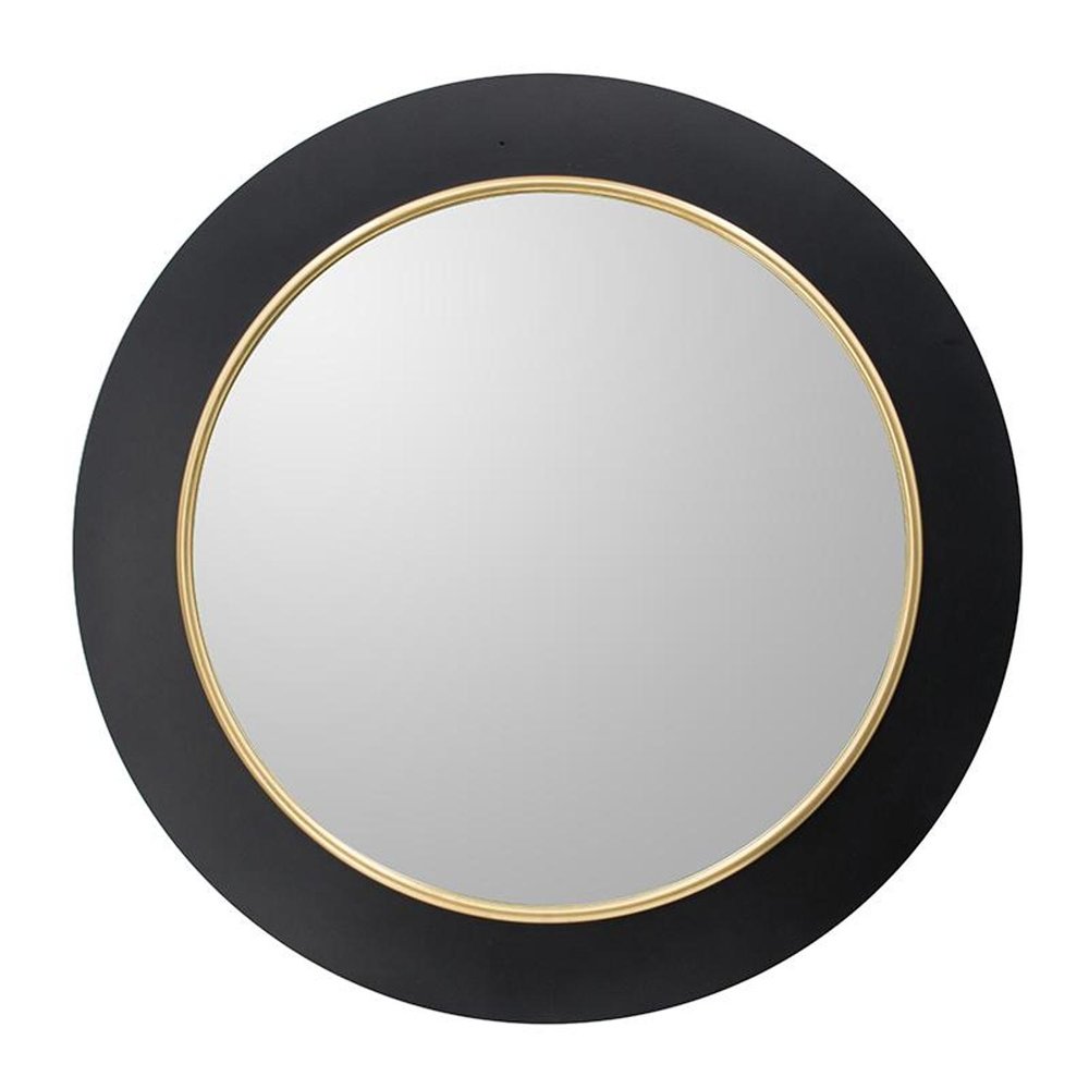 Black and Gold Lighted Round Metal Framed Accent Mirror - 32-inch
