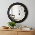 Black and Gold Lighted Round Metal Framed Accent Mirror - 32-inch