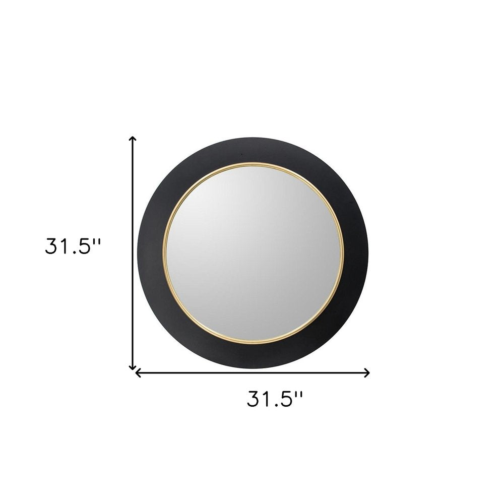 Black and Gold Lighted Round Metal Framed Accent Mirror - 32-inch