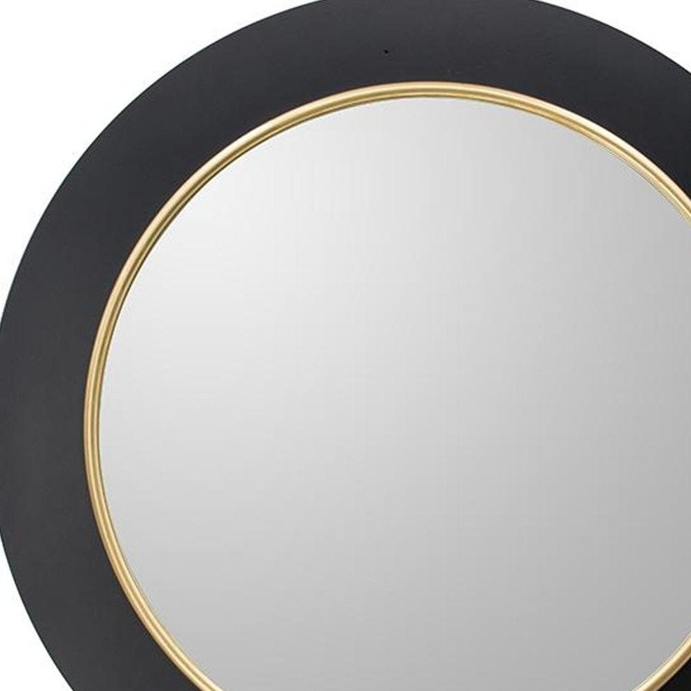 Black and Gold Lighted Round Metal Framed Accent Mirror - 32-inch