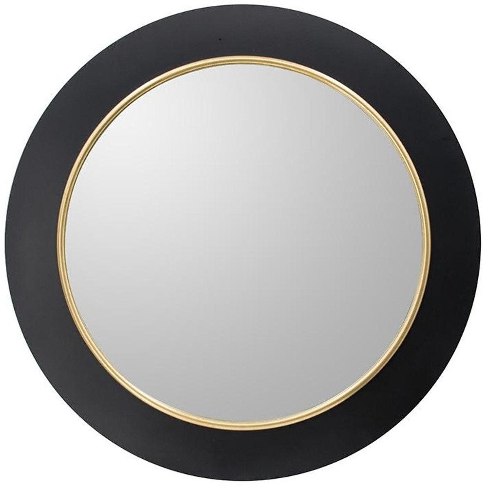 Black and Gold Lighted Round Metal Framed Accent Mirror - 32-inch