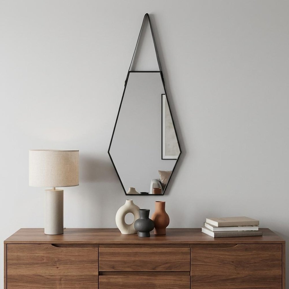 Black Hexagon Wood Framed Accent Mirror - 32-inch