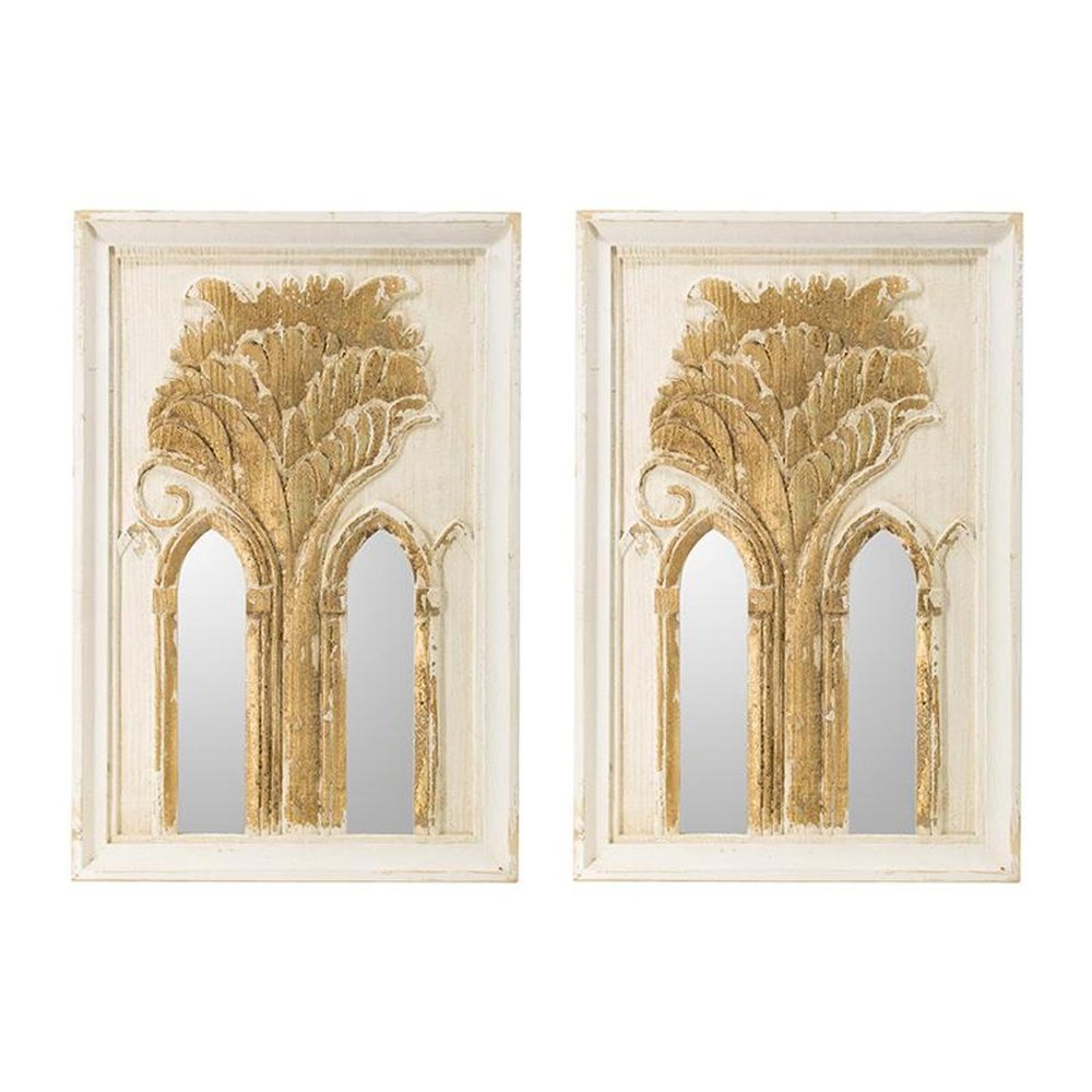 Set of Two 30 White and Gold Wood Framed Accent Mirrors