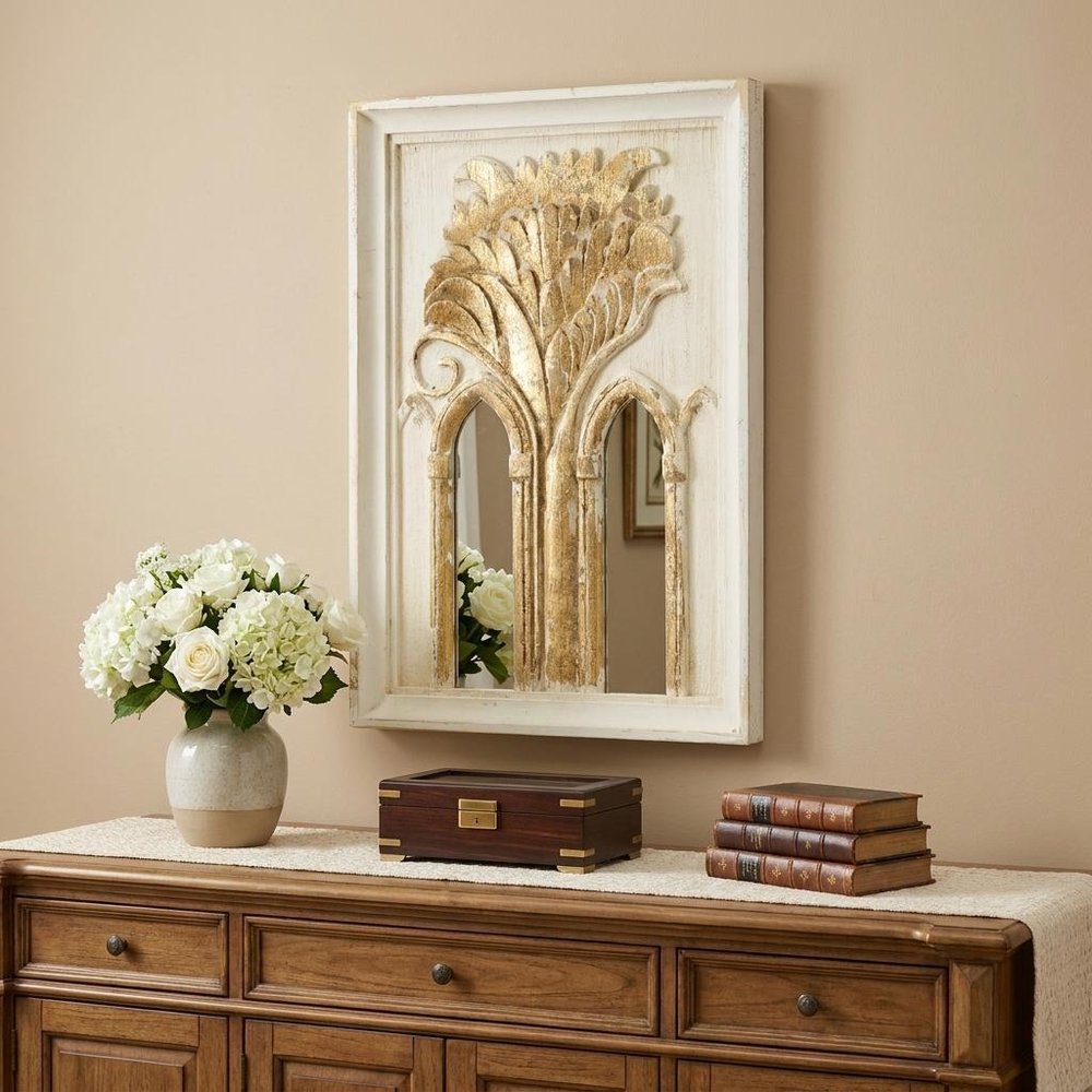 Set of Two 30 White and Gold Wood Framed Accent Mirrors