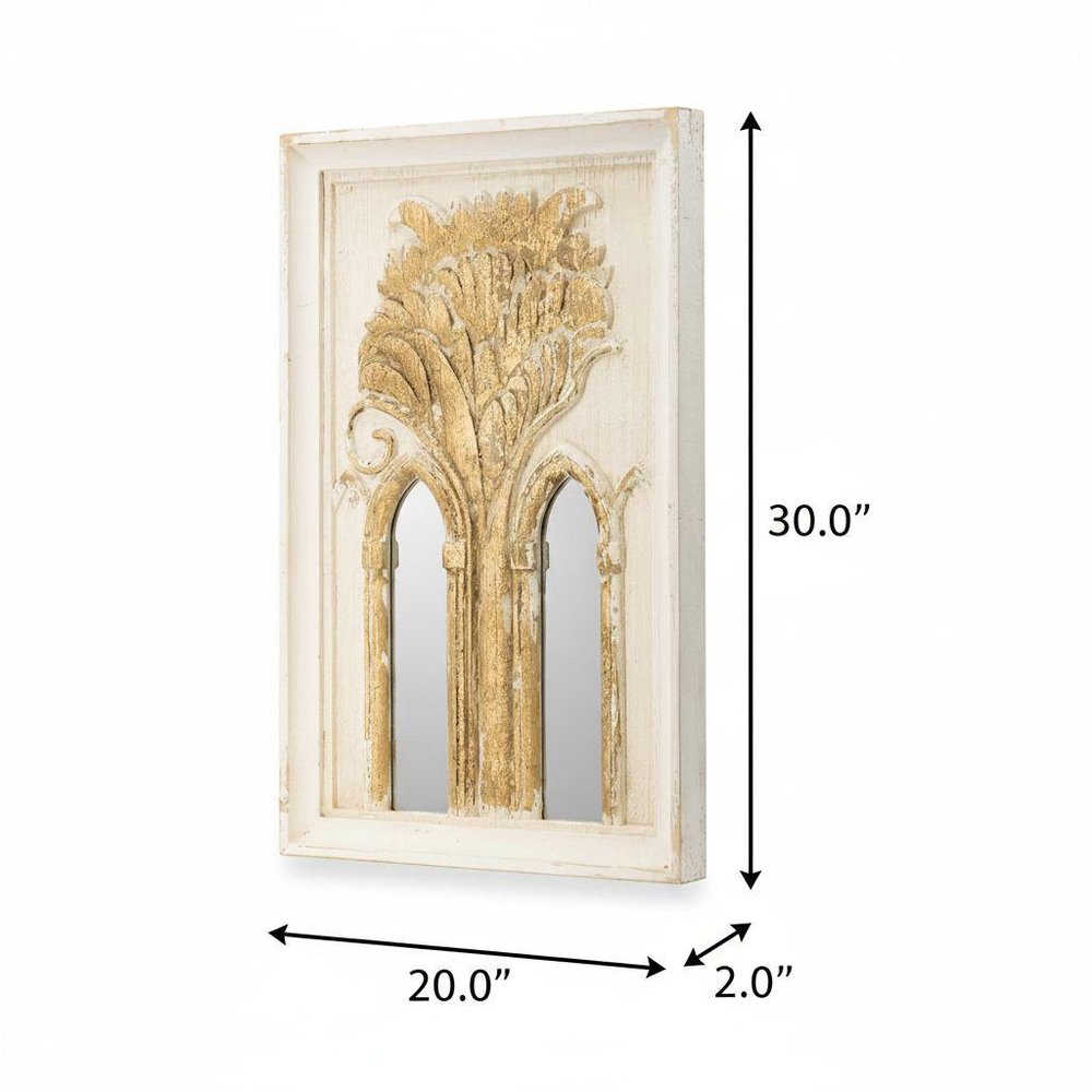 Set of Two 30 White and Gold Wood Framed Accent Mirrors