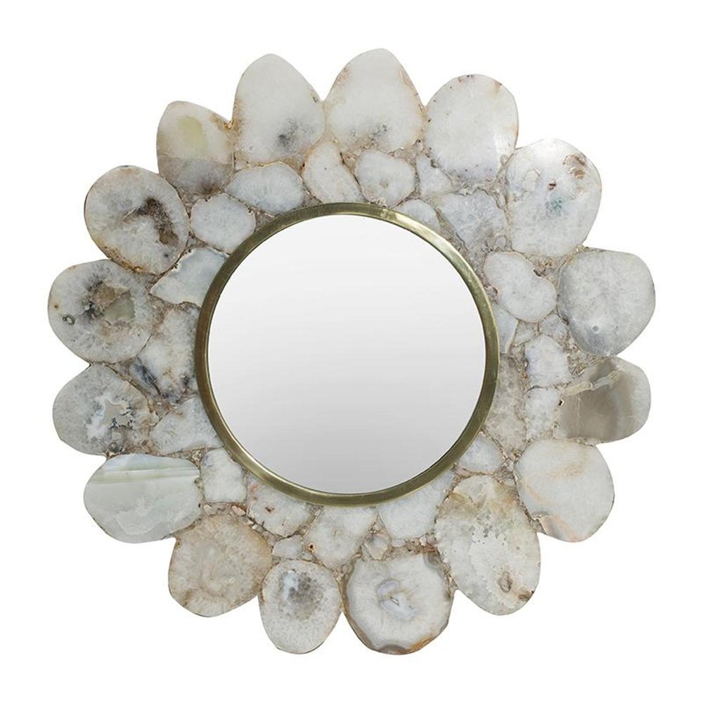 White and Gold Scalloped Stone Framed Accent Mirror - 30-inch