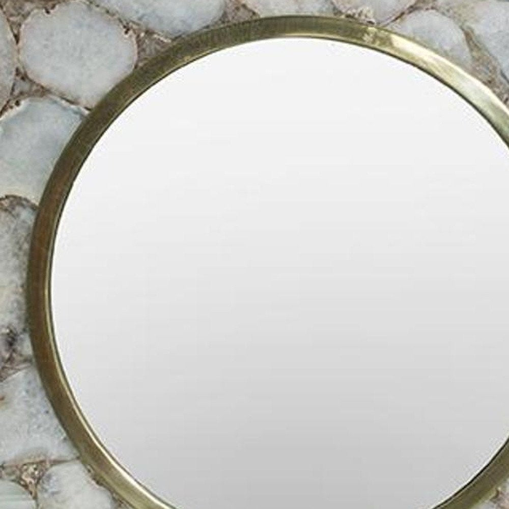 White and Gold Scalloped Stone Framed Accent Mirror - 30-inch