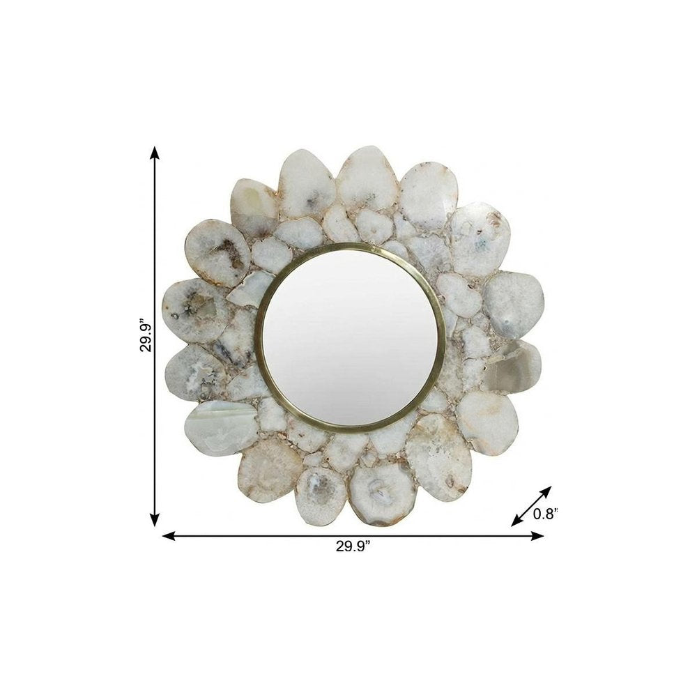 White and Gold Scalloped Stone Framed Accent Mirror - 30-inch