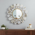 White and Gold Scalloped Stone Framed Accent Mirror - 30-inch