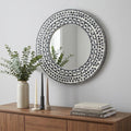 Black and White Round Wood and Shell Framed Accent Mirror - 24-inch