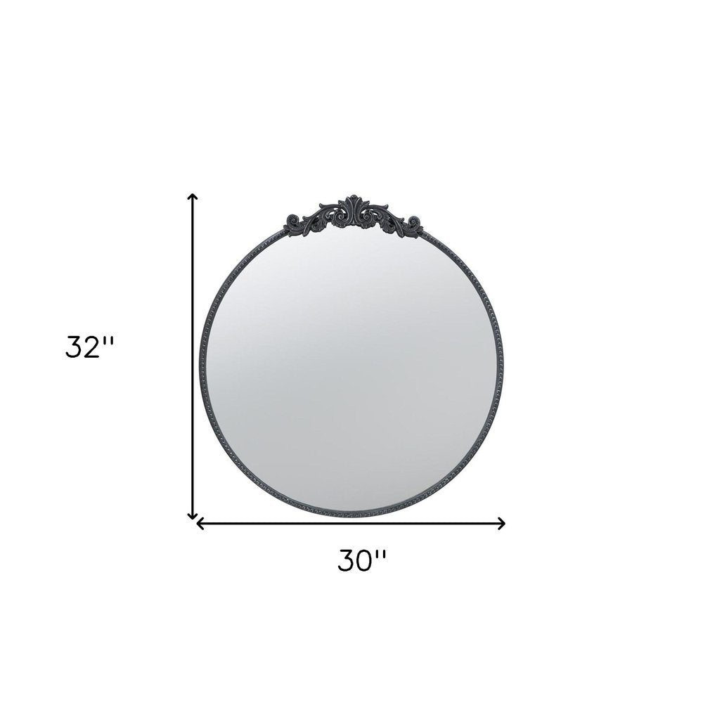 Black Crowned Top Iron Framed Accent Mirror - 32-inch