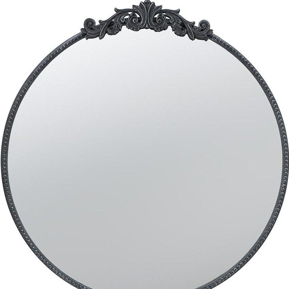 Black Crowned Top Iron Framed Accent Mirror - 32-inch