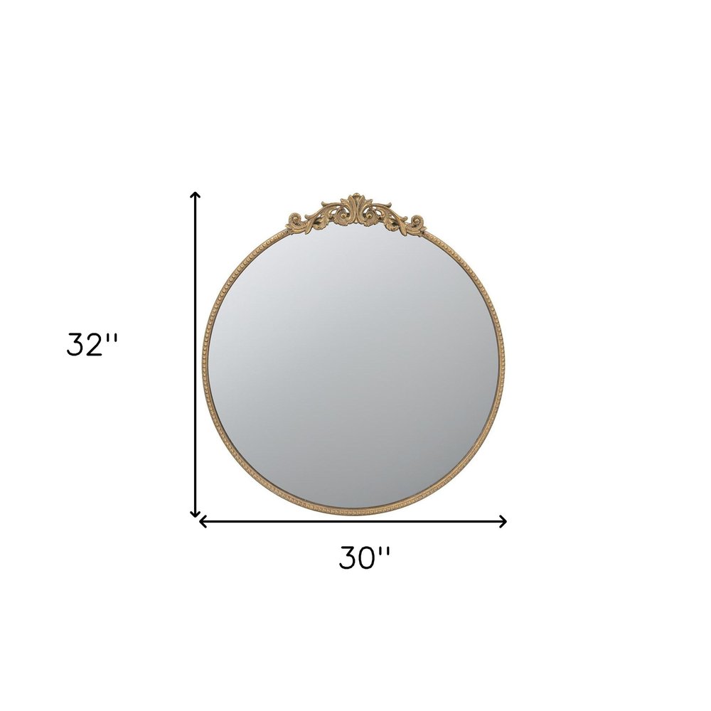 Gold Iron Crowned Top Framed Accent Mirror - 32-inch