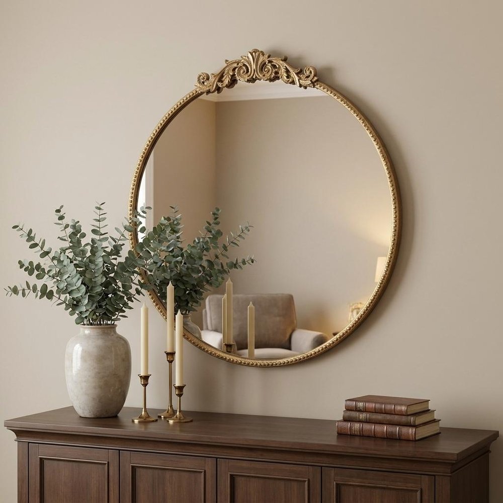 Gold Iron Crowned Top Framed Accent Mirror - 32-inch